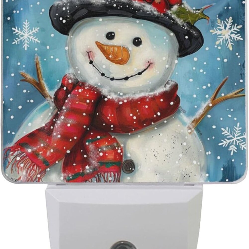 Winter Snowflakes Snowman Night Light Set of 2 Christmas Holly Berry Plug-in LED